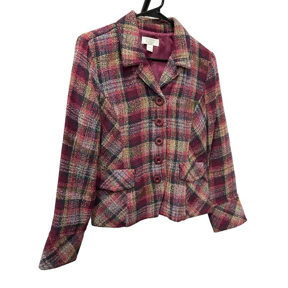 Christopher & Banks Petite Plaid Button Up Blazer Jacket Sz MP - Picture 3 of 9